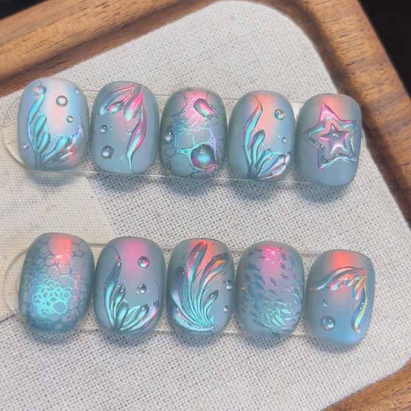 Nail Art Fake Nails - 10 stuks Ocean Secret Realm Blue