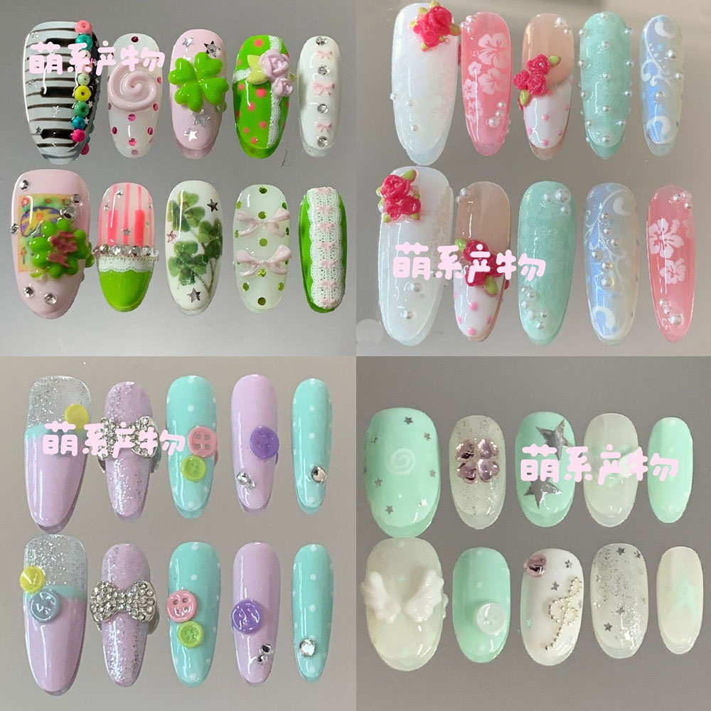 Nail Art Oval - Koreaanse stijl polkadot sterren diamant handgemaakte
