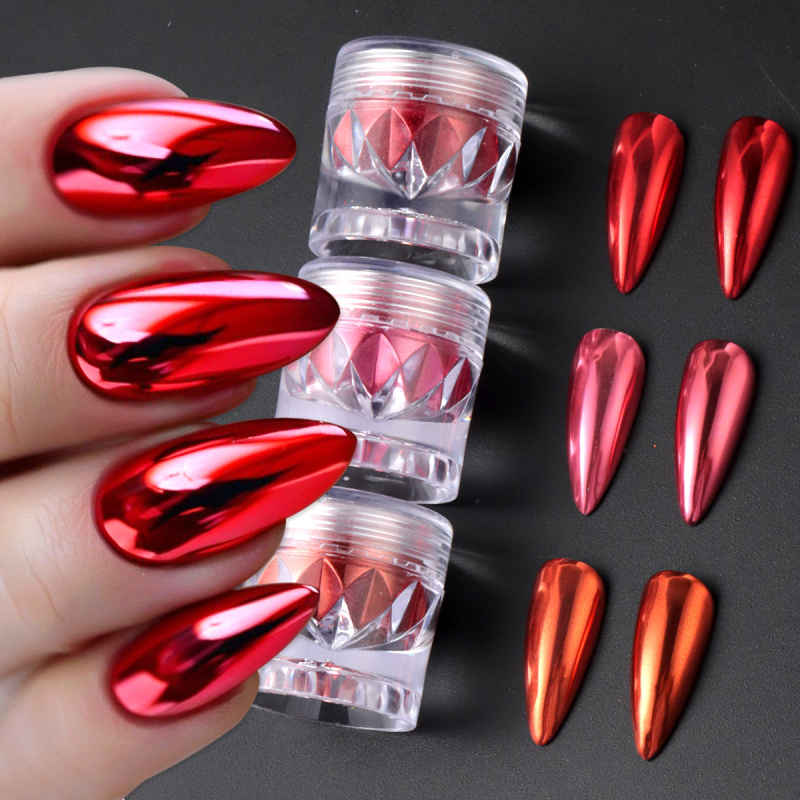 Nail Art Valentine - Chroom Rood Roze Nagel Glitter Poeder