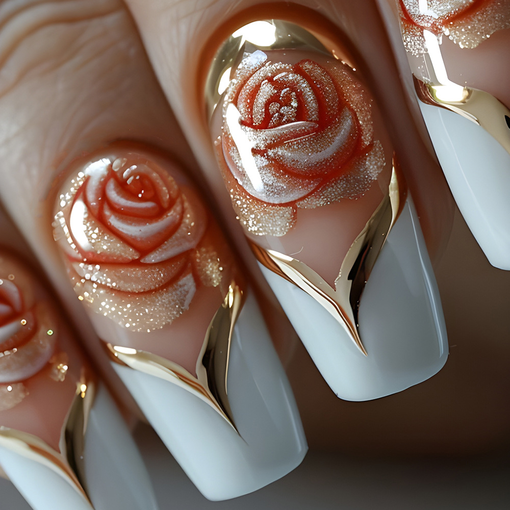 Nail Art Full Color - Witte Franse Tip Druk op Nagels