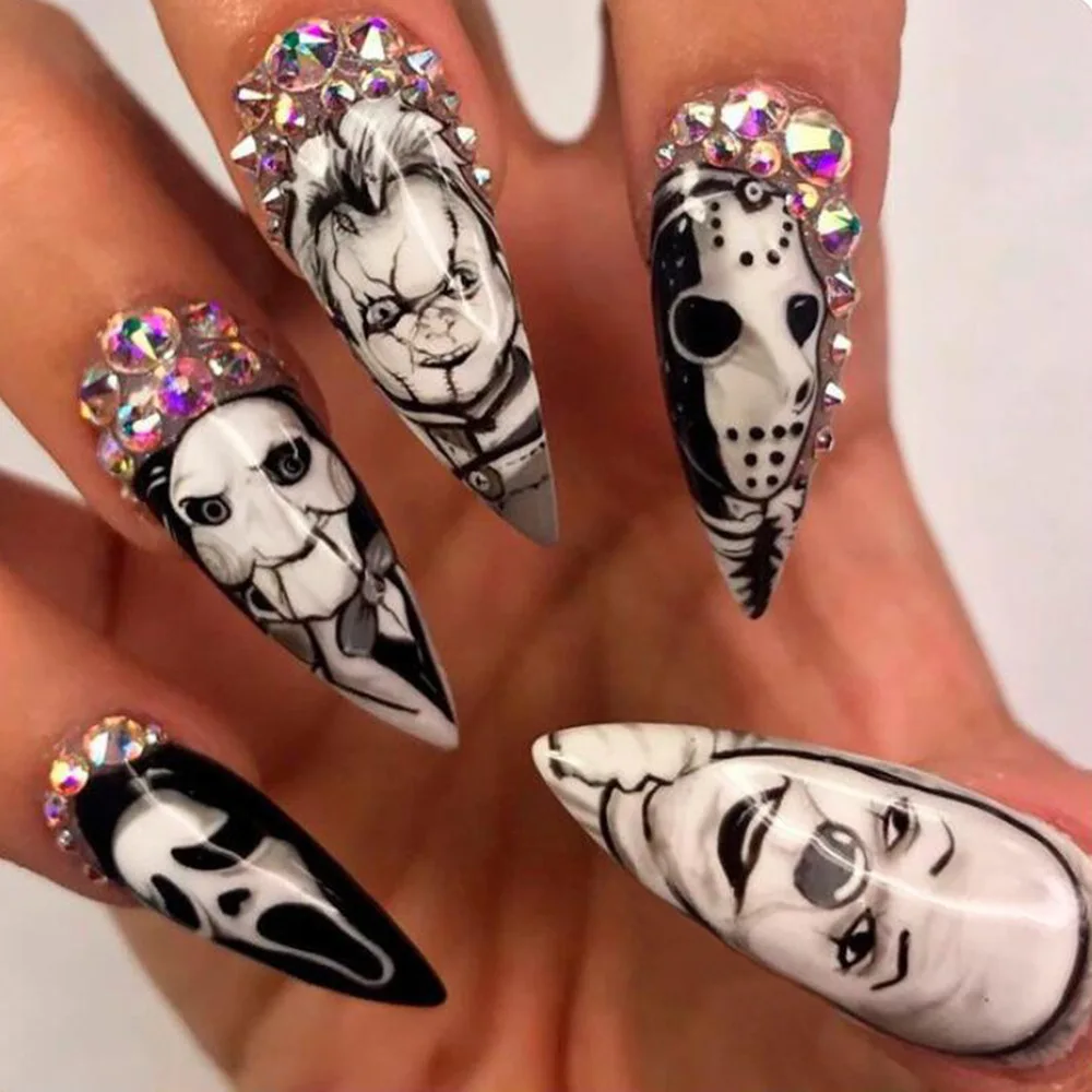 Nail Art Vampire - 24 stuks glanzende lange amandel Halloween