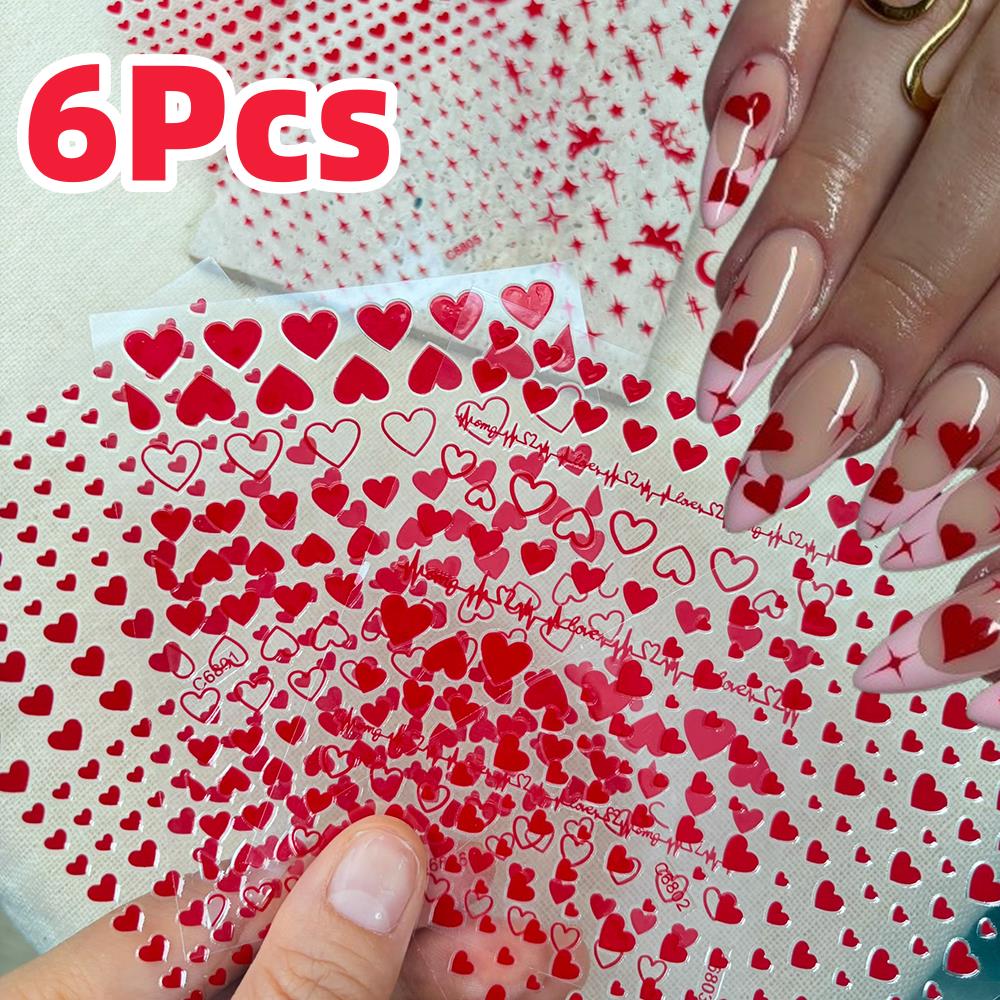 Nail Art Valentine - 6 stks/set Rode Liefde-Hart Valentijnsdag Nail