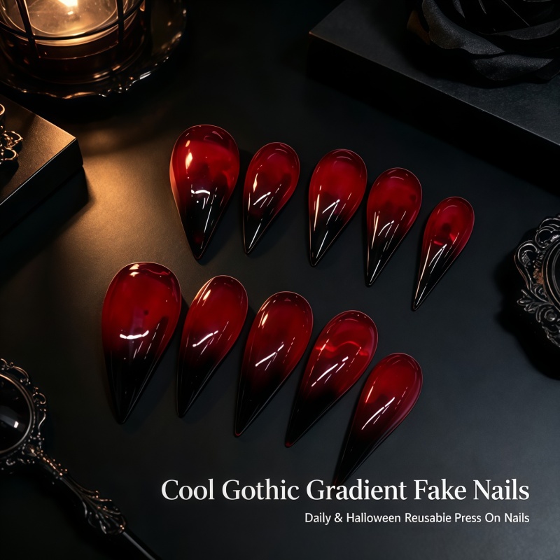 Nail Art Vampire - 2026Nieuw 10 stuks ultralange vampierrode en
