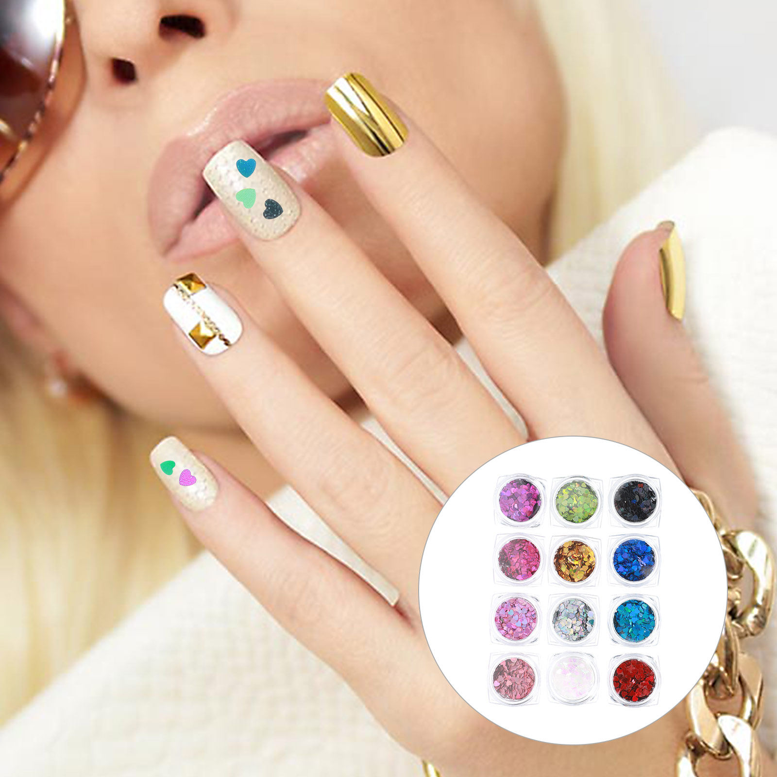 Nail Art Valentine - 1Set Shining Heart Nail Pailletten Lasergesneden
