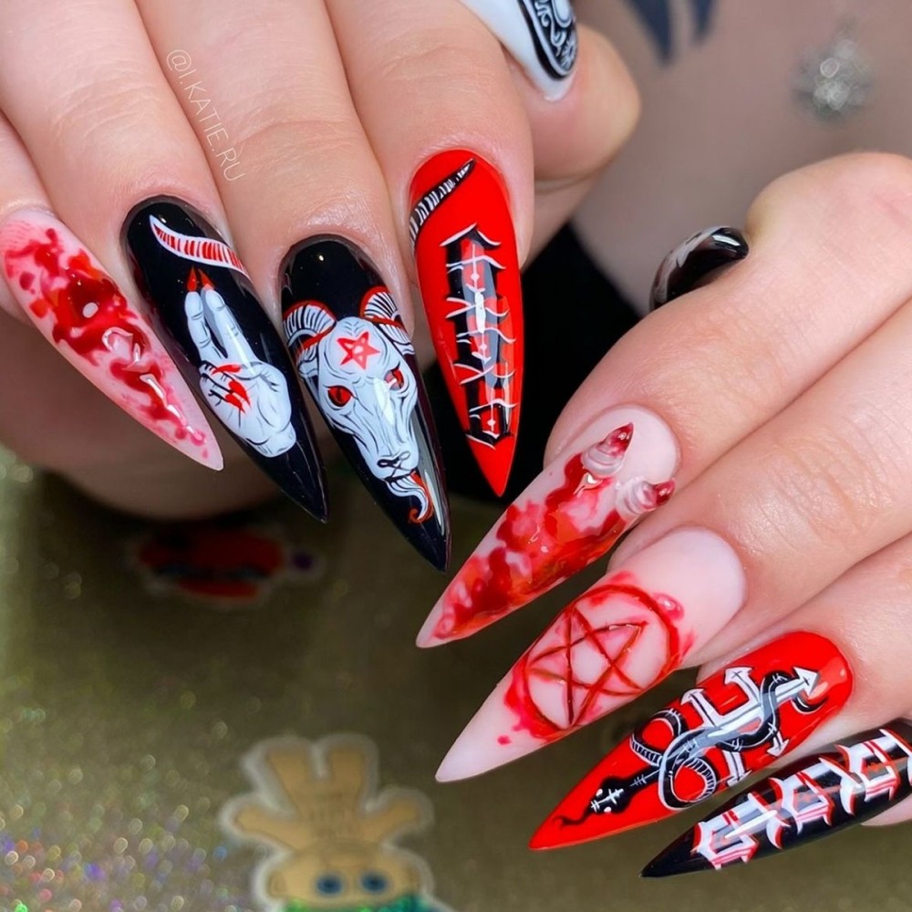Nail Art Vampire - 24PCS Halloween Lange Stiletto Press on