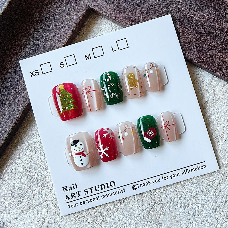 Nail Art Fake Nails - 10 stuks kerst half handgemaakte pers