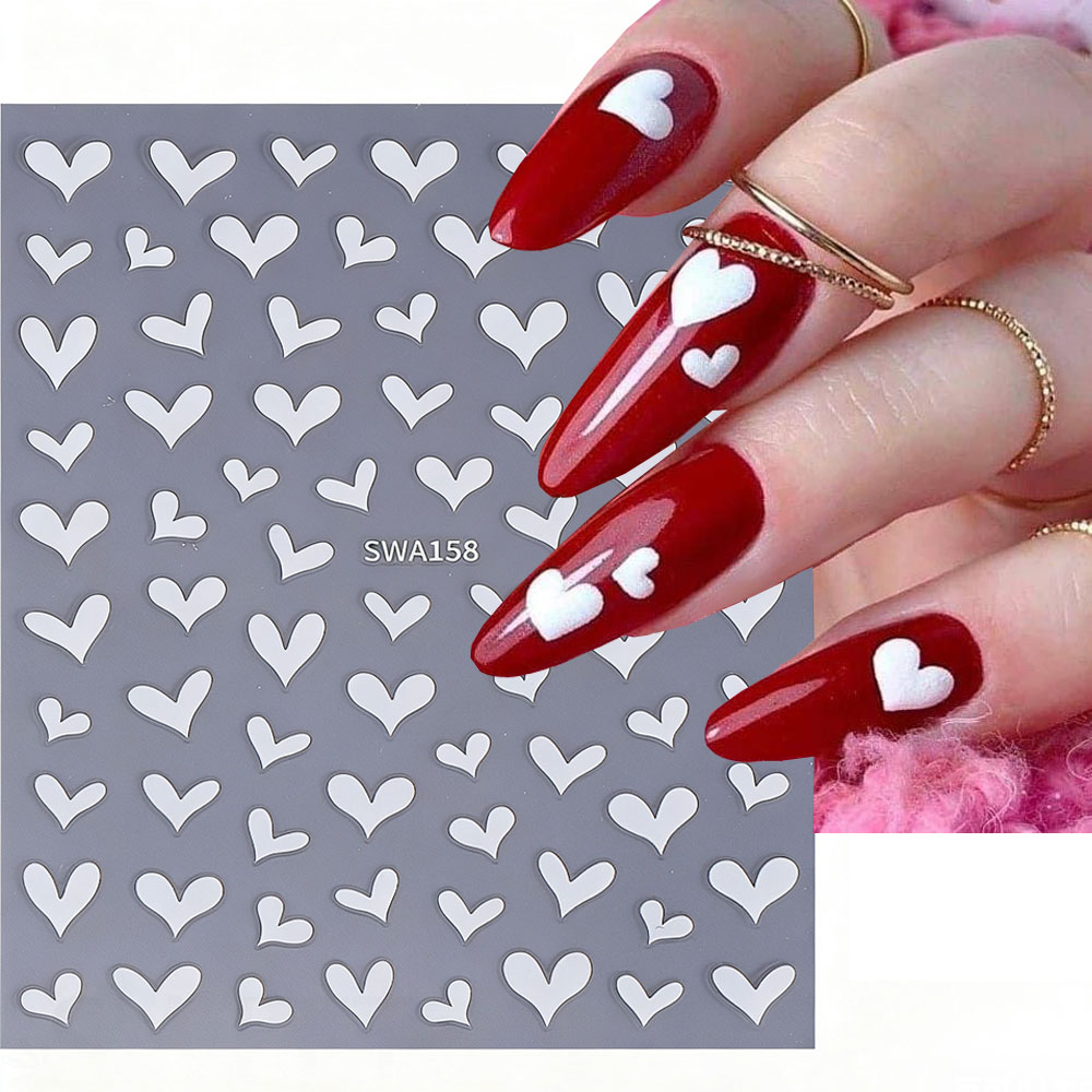 Nail Art Valentine - 3D Wit Hart Valentijnsdag Nail Art