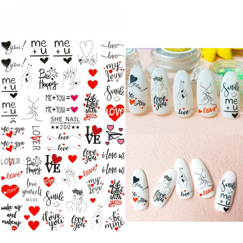 Nail Art Valentine - 1 stuk Engelse alfabetletters Valentijnsdag hart
