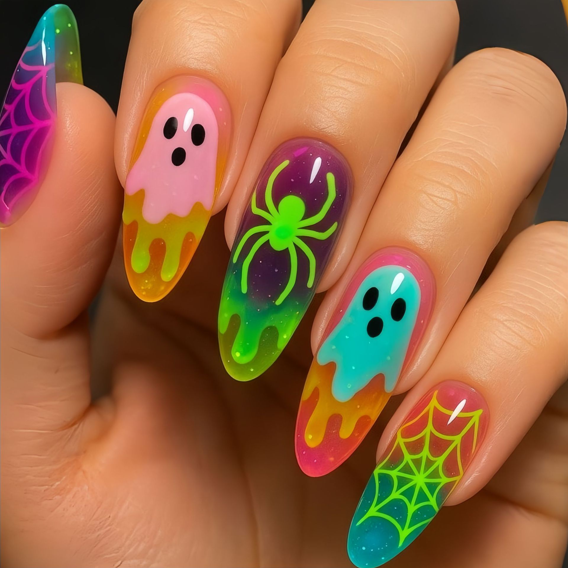 Nail Art Full Color - Neon gradiëntkleur Halloween pers op nagels