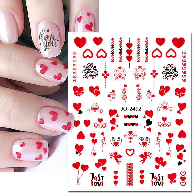 Nail Art Valentine - 3D Nagelsticker Decals Geometrische Lijnen Valentijnsrood