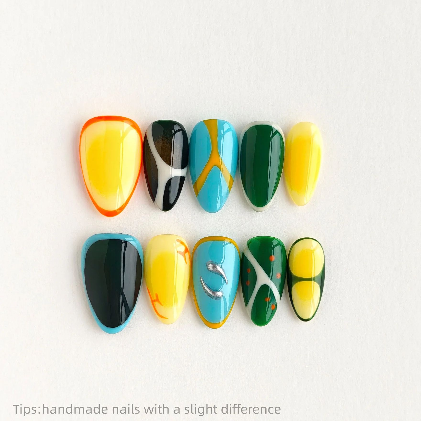 Nail Art Full Color - 10 stuks handgemaakte kleurrijke blok-kunst patroon
