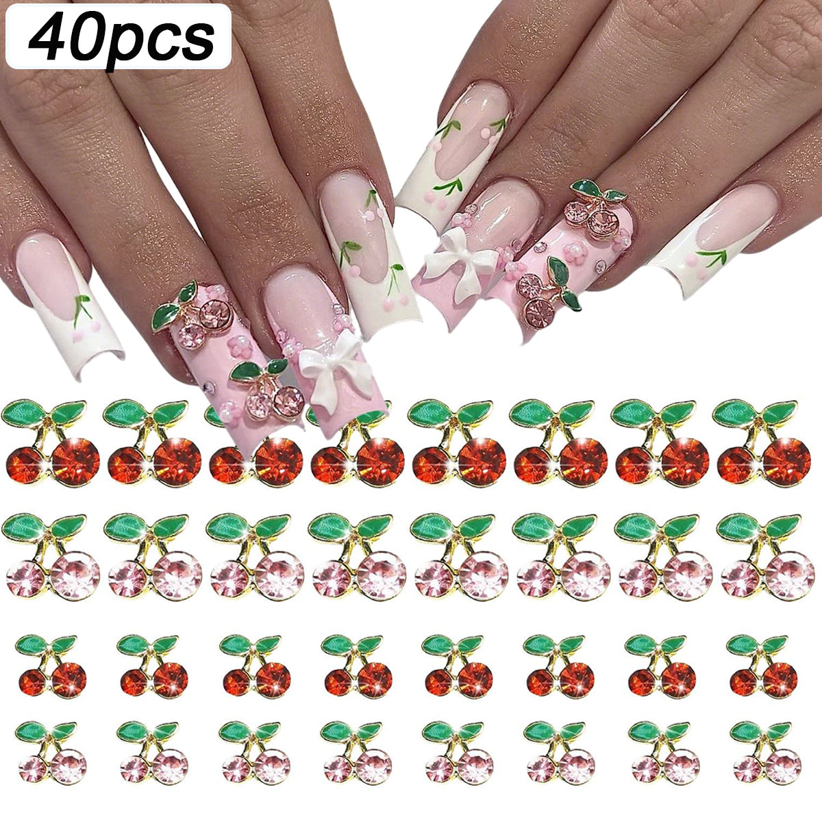 40 stuks 3D glanzende roze & r - Nail Art Red Cherry recensie en prijs