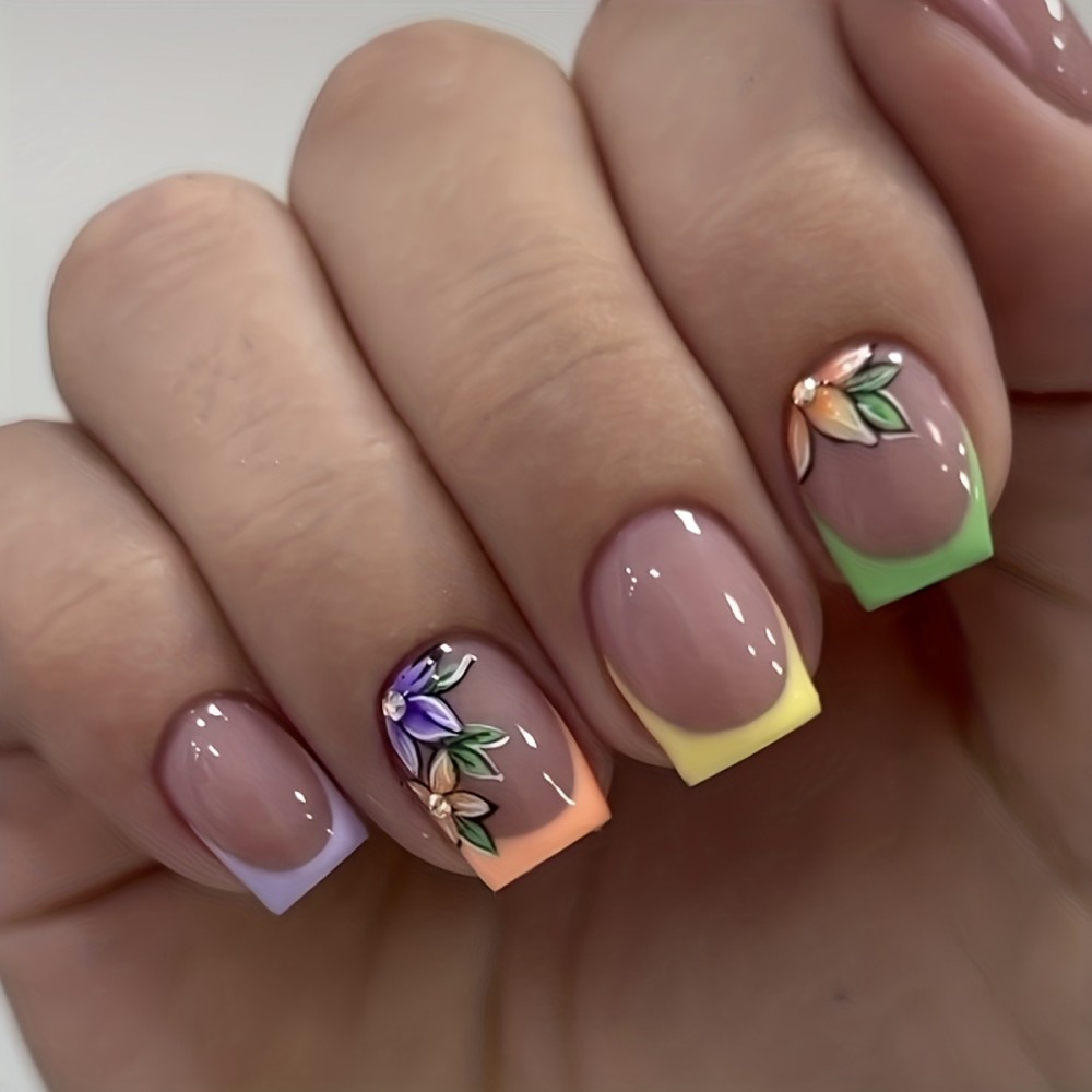 24 stuks roze bloemenprint Fra - Nail Art Fake Nails recensie en prijs