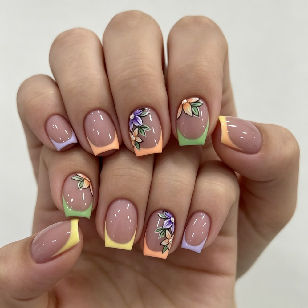 24 stuks roze bloemenprint Fra - Nail Art Fake Nails recensie en prijs