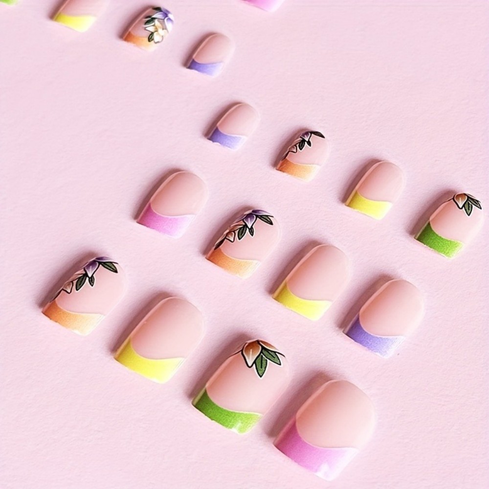 24 stuks roze bloemenprint Fra - Nail Art Fake Nails recensie en prijs