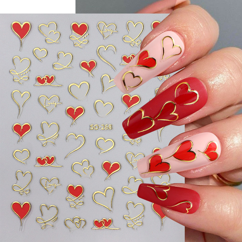 3pcs Y2K Gold Wave Line Heart  - Nail Art Valentine recensie en prijs